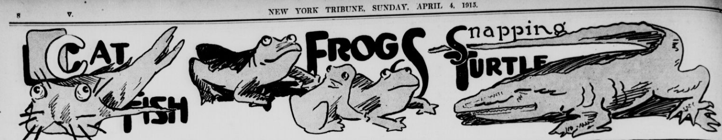 Headline reads: catfish, frogs, snapping turtle