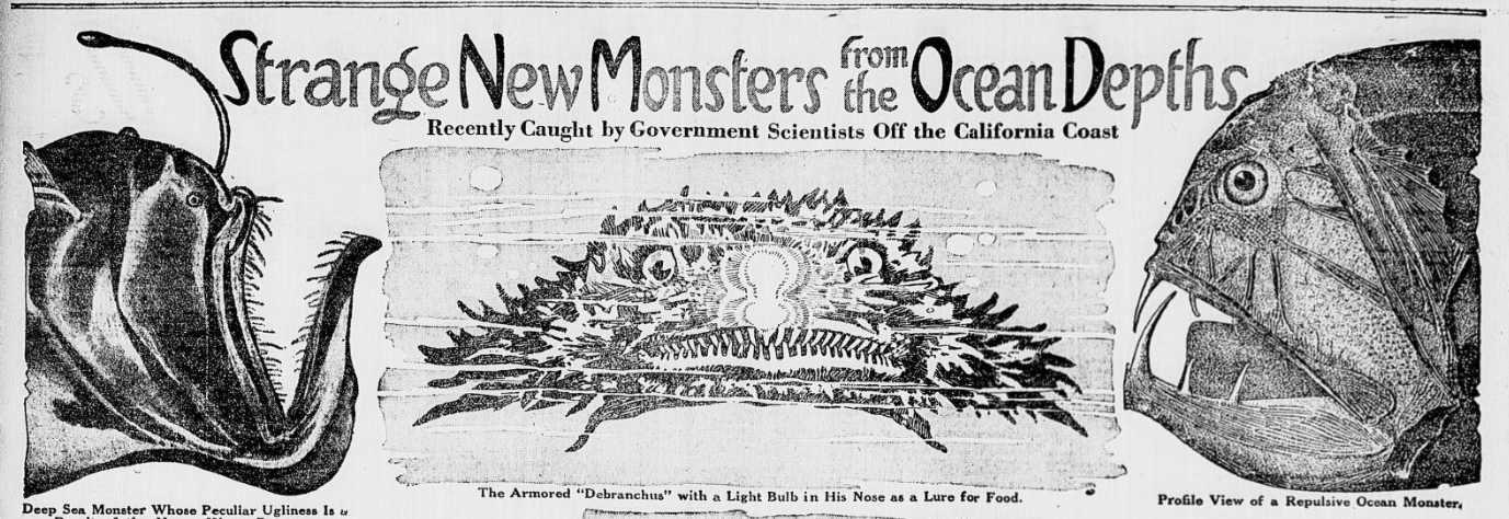Headline reads: Strange new monsters from the ocean depths